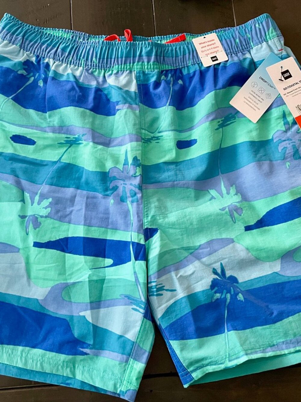 NEW WITH TAGS Saxx Blue Palm Tree Go Coastal 2N1 7" Swim Trunks - Size XXL